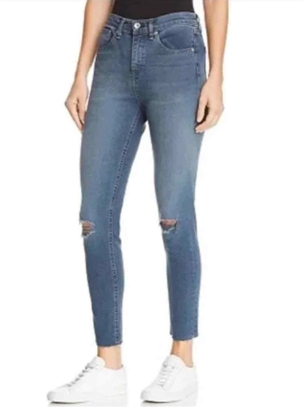 Rag & Bone Alec Distressed Washed Blue  High Rise Ankle Skinny Jeans Size 28